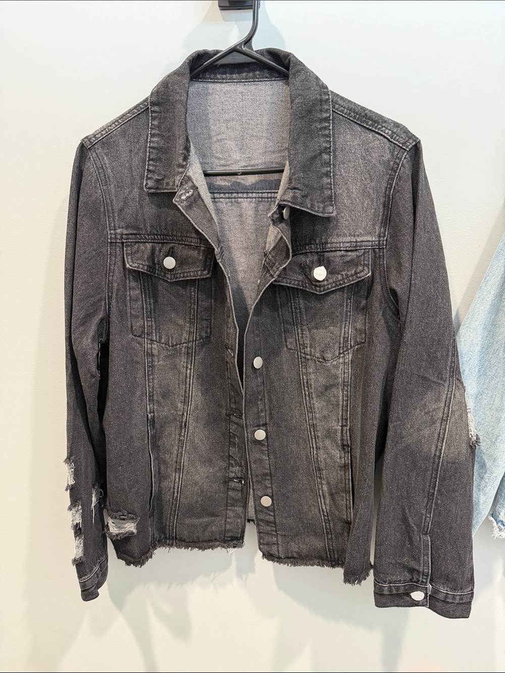 Women's Washed Black Denim Jacket - Distressed Jean Jacket